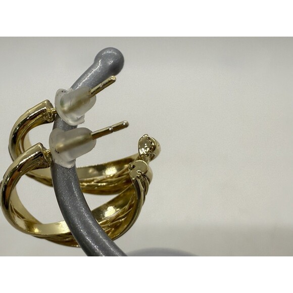 Braid Twist C-Shaped Open Hoop Earrings Gold Plated Sterling Silver 925 UTC CN - Picture 11 of 11